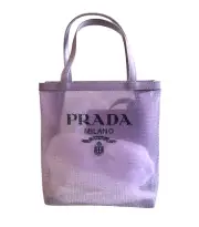 Prada Logo Sequined Small Tote Mesh Semi Transparent with Pouch Purple