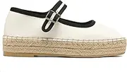[Molozoey] Women's Mary Jane Woven Espadrilles Ballet Flats for Women Outsole Canvas Summer Ballerina Flats., Cream, 10