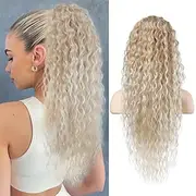 Highlight Drawstring Ponytail Extension PT005 Isabella 26 Long Bohemian Curly Pony Tail Multi Layered Light Soft Clip in Hair Extensions Ponytail Medium Blonde