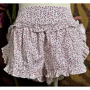 Anthropologie Ruffle Flannel Purple Floral Pajama PJ Sleep Shorts S