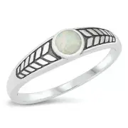 Ring Genuine Sterling Silver 925 White Lab Opal Oxidized Face Height 5 mm Size 6