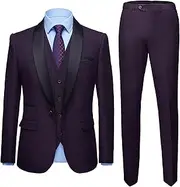 [Zylphorix] Men's 3 Piece Slim Fit Suit Jacket Vest Pants Business Suit Lapel Formal One Button Blazer Set