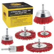 6 Piece Abrasive Filament Nylon Wire Bristle Drill Wheel and Cup Brush Set - Coa