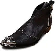 [Generic] Ankle Boot for Man Chelsea Boot Slip On Decorate Leather Side Zipper Exquisite Rivets Metal Toe