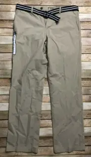 Haggar Straight Fit Stretch Pants 32 34 Tan Free Belt Pant Flat Front
