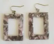 Handmade in USA. Beautiful 1.5" Open Rectangular Celluloid Earrings-FREESHIPPING