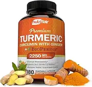 Turmeric Curcumin with Ginger & BioPerine Black Pepper Supplement 2250mg, 180 CAPSULES - Anti-Inflammatory, Antioxidant, Anti Aging - 100% Natural, Non-GMO, Vegan Best Maximum Potency, No Side Effects