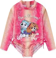 [PAW PATROL] Nickelodeon Girls UPF 50+ One Piece Long Sleeve Rash Guard Bathing Suit for Toddler and Big Kids