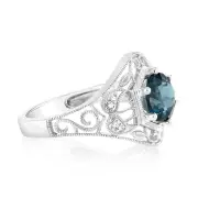 1.5Ct London Blue Topaz Ring with 8 Diamonds in Sterling Silver, Q