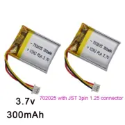 2Pcs 3.7V 300mAh 1.11Wh Li Battery JST 3pin 1.25mm 702025 For Bluetooth Speaker