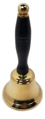 8" Solid Brass Heavy Hand Bell School Bell Caroling Service Bell Wood Handle