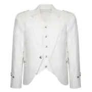 Men's Scottish White Argyle Serge Wool Jacket 5 Button Vest Jacket