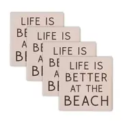 4pc Rayell Ceramic Printed Coaster Life at The Beach Slate Drink Glass Holder