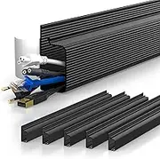 Updated 94" J Channel Cable Raceway - Desk Cord Organizer - Computer Cable Management Under Desk with 196" Mounting Tape - 6 Count Desk Cable Tray for Office, Home (6X 15.7 Each, Medium, Black)