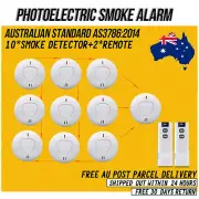 10Pack 10-Year Battery Wireless Interconnected Photoelectric Smoke Alarm +Remote