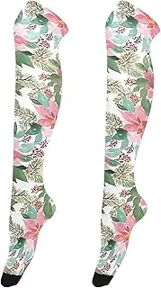 [Caihoyu] Women Thigh Socks Casual Fashion Extra Long Knee High Socks High Thigh Socks for Halloween Watercolor Christmas Pattern Poinsettia Spruce, Watercolor Christmas Pattern Poinsettia Spruce