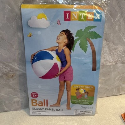 Inflatable INTEX 24” Multicolor Glossy Panel Summer Pool Beach Ball Sealed 2022