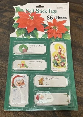 Christmas Gift Tags 66 Die Cut Self Stick Tags Santa Vtg
