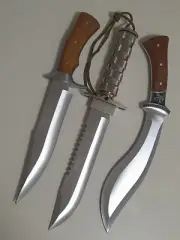 Set 3 Knives - 1 Survival Outdoor 1 Bowie Hunting 1 Kukri