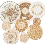 9 Pack Boho Wall Basket Set, hanging Woven Wall Basket Decor, Seagrass Rattan Wicker Boho Wall Decor, Eco-Friendly Round Wall Art for Farmhouse Bedroom Living Room Display Table Settings Kitchen Home