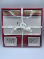 Rae Dunn Sushi Set Plate Wasabi & Ginger Bowls and 4 Chopsticks New In Box