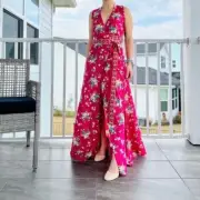 New York & Co. NWT Pink Floral Wrap Maxi Dress Size XS Sleevless
