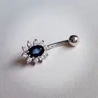 Unique Belly Button Piercing Ring Simulated Blue Sapphire Oval Cut Silver 925