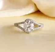 2.50 CTW Round Cut Moissanite Split Shank Engagement Ring For Her 14K White Gold