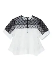 [3.1 Phillip Lim] Corded Lace Organza Short Sleeve Flounce Top