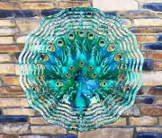 10" Turquoise Peacock Feathers Wind Spinner Yard Decor 3D Kinetic rws077