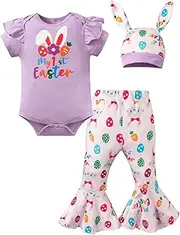 [IWALUE] Infant Baby Girl My 1st Easter Bunny Bell Bottom Outfit Pants Set