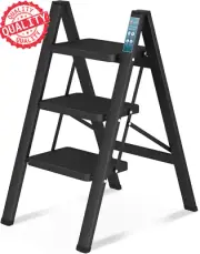 Folding 3 Step Ladder Anti-Slip Pedal 330lbs Capacity Lightweight Kitchen Stool