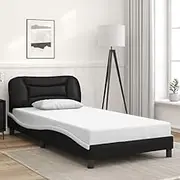 Bed Frame Without Mattress Black and White 107x203 cm King Single Faux Leather Furniture Bedroom