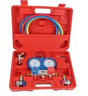 XTevu AC Gauges, AC Manifold Gauge Set for R134a, Air Conditioner Manifold Gauge Set with 5ft Charging Hose Tool