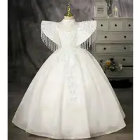 在飛比找ETMall東森購物網優惠-女童高端禮服公主裙花童婚禮小女孩禮服白色國風兒童蓬蓬裙演出服