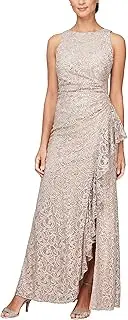 [Alex Evenings] Women's Long Sleeveless Mother of The Bride Dress W/Cascade Ruffle & Front Slit (Petite and Regular Sizes), Buff, 10
