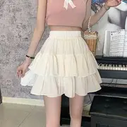 Elastic Waist Plain Mini A-Line Tiered Skirt White - S