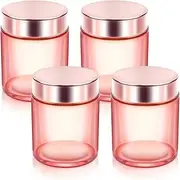 [Cositina] 4 Pack 3.4 oz Pink Glass Jars with Rose-Golden Lids & Inner Liners,Empty Round Storage Containers Travel Jars Pot,for Cosmetics,Gel,Eye shadow,Makeup,Face cream Lotion