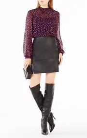 BCBGMAXAZRIA ROBERTA DOTTED RUFFLE PEASANT TOP, SIZE M