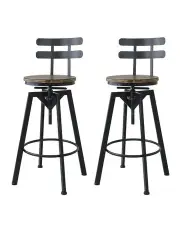 [Levede] Industrial Adjustable Swivel Back Wood Counter Chairs in Brown