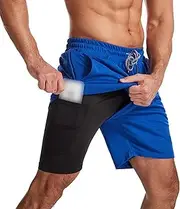 [DGHM-JLMY] Men's 2 in 1 Flex Running Shorts with Phone Pocket Lounge Quick Drying Gym Shorts Standard Power Athletic Shorts