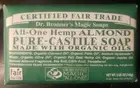 Dr Bronner's Hemp Almond Pure-Castile Magic Bar Soap W/ Organic Oils