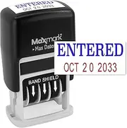 MaxMark Self-Inking Rubber Date Office Stamp with Entered Phrase Blue Ink & Date RED Ink (Max Dater II), 12-Year Band