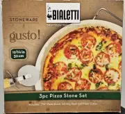 Bialetti Pizza Baking Stone Set with 12.75" Stone, Rack, Pizza Cutter 3pc Set