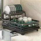 Dish Drying Rack Adjustable Kitchen Plates Organizer with Drainboard Over Sink