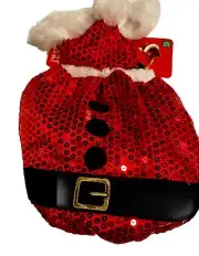 Party Dog 2PC Sequin Santa Costume & hat: Xmas, Dog Clothing, Halloween XS/S NWT