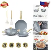 Stylish Induction-Compatible 7-Piece Blue Kitchen Cookware Set - Dishwasher Safe