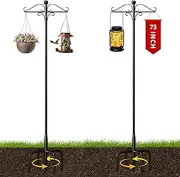 Double Shepherds Hooks for Outdoor, 2-Pack Heavy Duty Garden Pole for Hanging Bird Feeder, Plant Baskets, Solar Light Lanterns, Garden Plant Hanger Stands with 5 Base Prongs