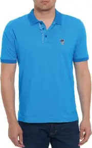 Robert Graham Men's Lucifer Classic Fit Skull Embroidered Polo Light Blue Size M