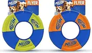 Nerf Dog Toss and Tug Ring Dog Toy, Flying Disc, Lightweight, Durable and Water Resistant, 9 Inch Diameter, for Medium/Large Breeds, Two Pack, Green and Orange